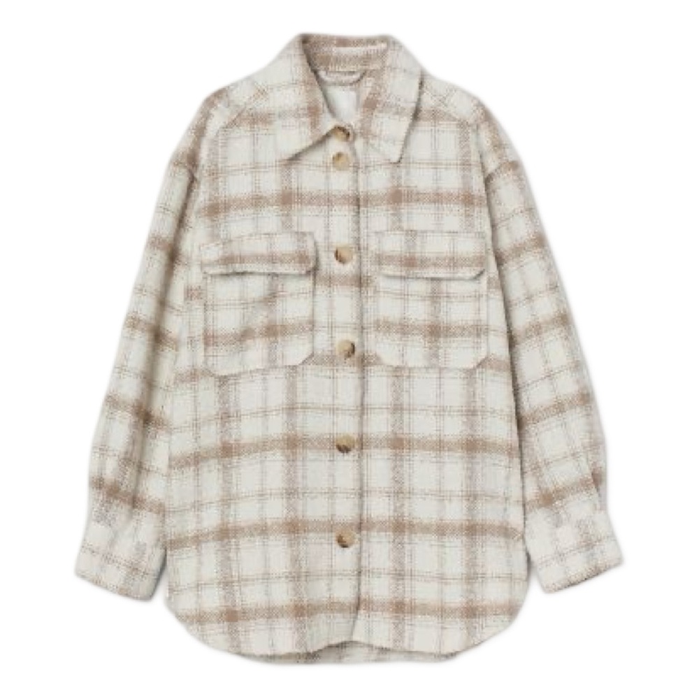 H&M Cream and Tan Oversized Plaid Shacket